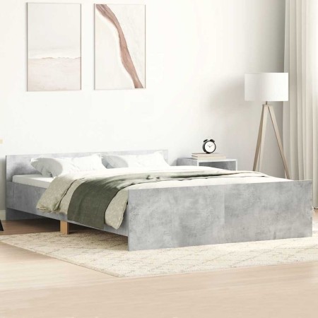 Estructura de cama con cabecero piecero gris hormigón 140x190cm