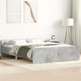 Estructura de cama con cabecero piecero gris hormigón 135x190cm