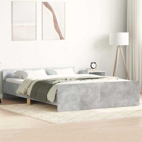 Estructura de cama con cabecero piecero gris hormigón 135x190cm en Camas y somieres | Comprar online en Foro24