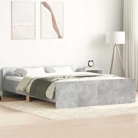 Estructura de cama con cabecero piecero gris hormigón 135x190cm