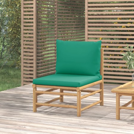 Sofá central de jardín bambú con cojines verde de vidaXL, Sofás modulares de exterior - Ref: Foro24-362294, Precio: 91,48 €