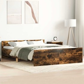 Estructura de cama con cabecero piecero roble ahumado 135x190cm