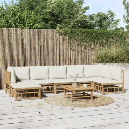 Gartenmöbel-Set 8-teilig aus Bambus und cremeweißen Kissen von vidaXL, Gartensets - Ref: Foro24-3155206, Preis: 828,72 €, Rab...