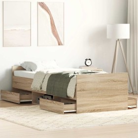 Estructura de cama con cabecero piecero roble Sonoma 100x200 cm