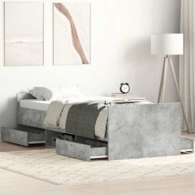 Estructura de cama con cabecero piecero gris hormigón 100x200cm Estructura de cama con cabecero piecero gris hormigón 100x200cm