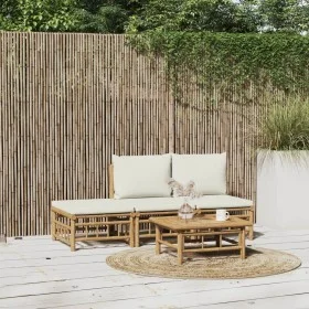 Garden furniture set 4 pieces bamboo and cream white cushions by vidaXL, Garden sets - Ref: Foro24-3155203, Price: 312,06 €, ...