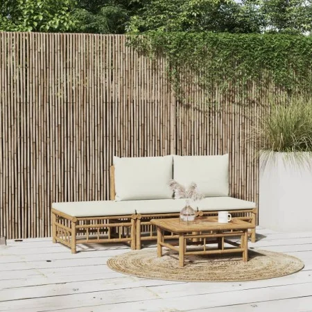 Gartenmöbel-Set 4-teilig aus Bambus und cremeweißen Kissen von vidaXL, Gartensets - Ref: Foro24-3155203, Preis: 311,12 €, Rab...
