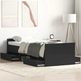 Estructura de cama con cabecero piecero negro 90x200 cm