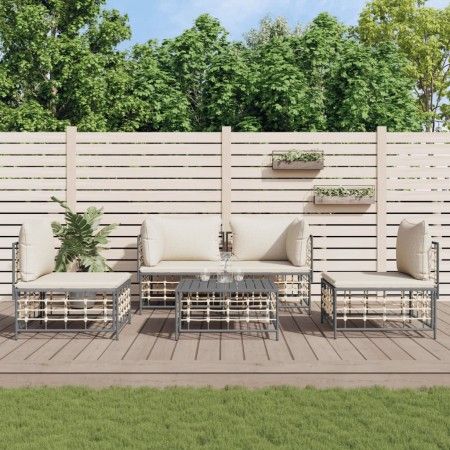 Gartenmöbel-Set 5-teilig und Kissen aus PE-Rattan Anthrazit von vidaXL, Outdoor-Sofas - Ref: Foro24-3186714, Preis: 400,87 €,...