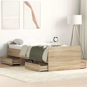 Estructura de cama con cabecero piecero roble Sonoma 90x200 cm
