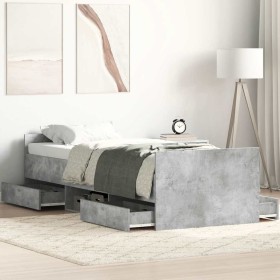 Estructura de cama con cabecero piecero gris hormigón 90x200cm
