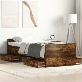 Estructura de cama con cabecero piecero roble ahumado 90x200cm