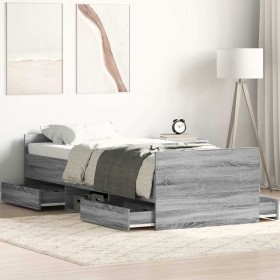 Estructura de cama con cabecero piecero gris Sonoma 90x200 cm