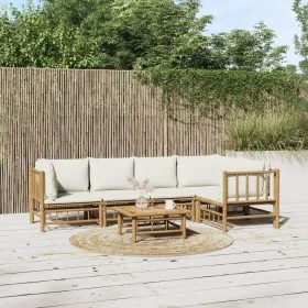Garden furniture set 6 pieces bamboo and cream white cushions by vidaXL, Garden sets - Ref: Foro24-3155201, Price: 678,53 €, ...