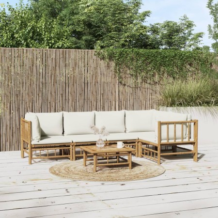 Garden furniture set 6 pieces bamboo and cream white cushions by vidaXL, Garden sets - Ref: Foro24-3155201, Price: 693,52 €, ...