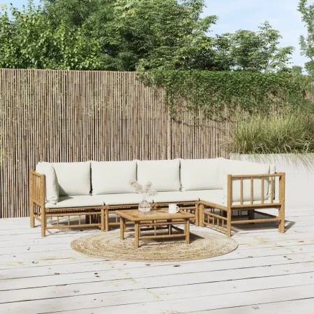 Garden furniture set 6 pieces bamboo and cream white cushions by vidaXL, Garden sets - Ref: Foro24-3155201, Price: 678,46 €, ...