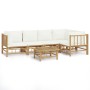 Garden furniture set 6 pieces bamboo and cream white cushions by vidaXL, Garden sets - Ref: Foro24-3155201, Price: 693,52 €, ...
