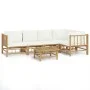 Set de muebles de jardín 6 piezas bambú y cojines blanco crema de vidaXL, Conjuntos de jardín - Ref: Foro24-3155201, Precio: ...