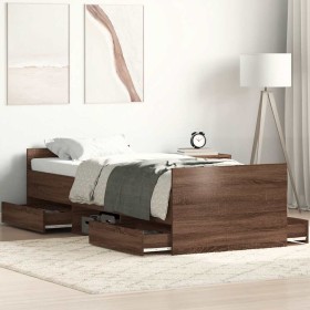 Estructura de cama con cabecero piecero roble marrón 90x200 cm