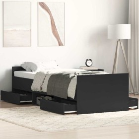 Estructura de cama con cabecero piecero negro 90x190 cm