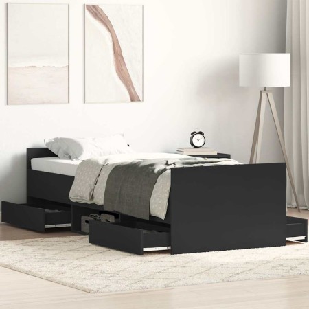 Estructura de cama con cabecero piecero negro 90x190 cm