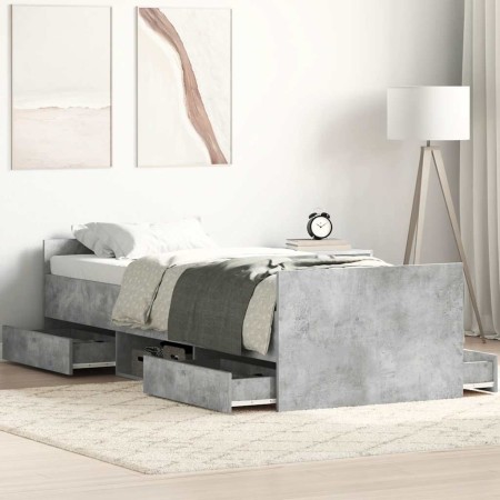 Estructura de cama con cabecero piecero gris hormigón 90x190cm