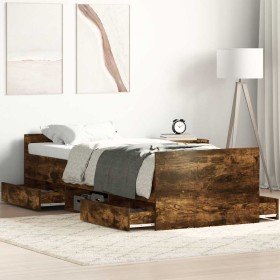 Estructura de cama con cabecero piecero roble ahumado 90x190cm Estructura de cama con cabecero piecero roble ahumado 90x190cm
