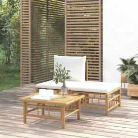 Garden furniture set 3 pieces bamboo and cream white cushions by vidaXL, Modular outdoor sofas - Ref: Foro24-362297, Price: 2...