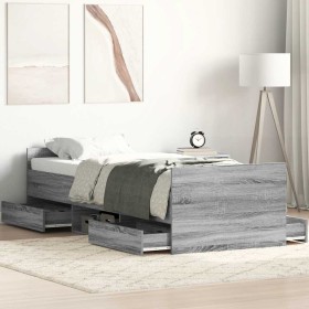 Estructura de cama con cabecero piecero gris Sonoma 90x190 cm