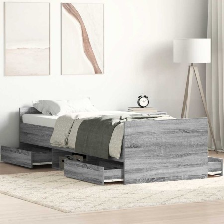 Estructura de cama con cabecero piecero gris Sonoma 90x190 cm