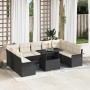Conjunto de sofá de jardín con cojín 10 pcs Negro Poliratán