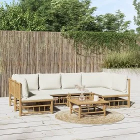 Garden furniture set 7 pieces bamboo and cream white cushions by vidaXL, Garden sets - Ref: Foro24-3155198, Price: 809,89 €, ...