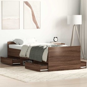 Estructura de cama con cabecero piecero roble marrón 90x190 cm
