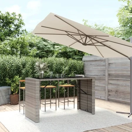 High bar table with gray PE rattan glass surface 185x80x110 cm by vidaXL, Garden tables - Ref: Foro24-362601, Price: 182,36 €...