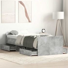 Estructura de cama con cabecero piecero gris hormigón 75x190 cm