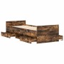 Estructura de cama con cabecero piecero roble ahumado 75x190 cm