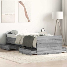Estructura de cama con cabecero piecero gris Sonoma 75x190 cm Estructura de cama con cabecero piecero gris Sonoma 75x190 cm