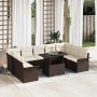 Conjunto de sofá de jardín con cojín 10 pcs Marrón Poliratán