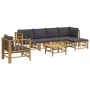 7-teiliges Gartenmöbel-Set aus Bambus mit dunkelgrauen Kissen von vidaXL, Gartensets - Ref: Foro24-3155213, Preis: 643,80 €, ...