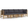 Set de muebles de jardín 4 piezas bambú con cojines gris oscuro