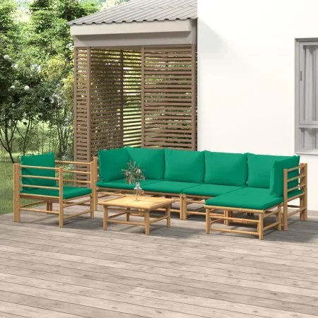 7-piece bamboo garden furniture set with green cushions by vidaXL, Garden sets - Ref: Foro24-3155149, Price: 505,20 €, Discou...