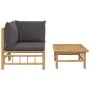 2-teiliges Gartenmöbel-Set aus Bambus mit dunkelgrauen Kissen von vidaXL, Modulare Sofas für den Außenbereich - Ref: Foro24-3...