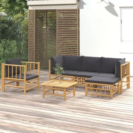 6-teiliges Gartenmöbel-Set aus Bambus mit dunkelgrauen Kissen von vidaXL, Gartensets - Ref: Foro24-3155211, Preis: 544,33 €, ...
