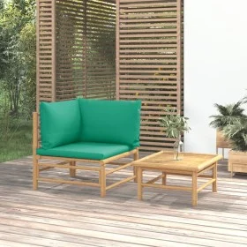 2-piece bamboo garden furniture set with green cushions by vidaXL, Modular outdoor sofas - Ref: Foro24-362292, Price: 132,06 ...