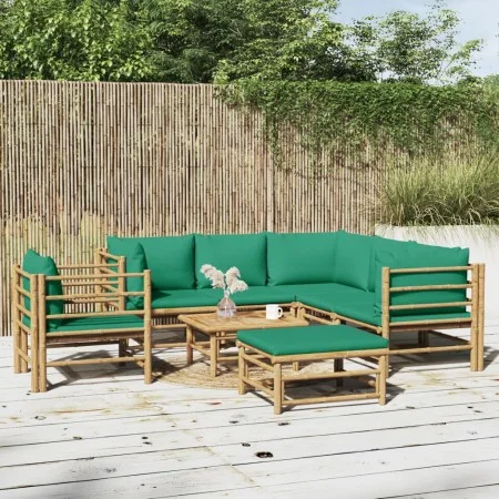 8-piece bamboo garden furniture set with green cushions by vidaXL, Garden sets - Ref: Foro24-3155158, Price: 638,73 €, Discou...