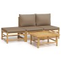 Set de muebles de jardín 4 piezas bambú y cojines gris taupe de vidaXL, Conjuntos de jardín - Ref: Foro24-3155139, Precio: 33...