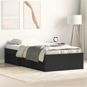 Estructura de cama individual sin colchón negro 75x190 cm