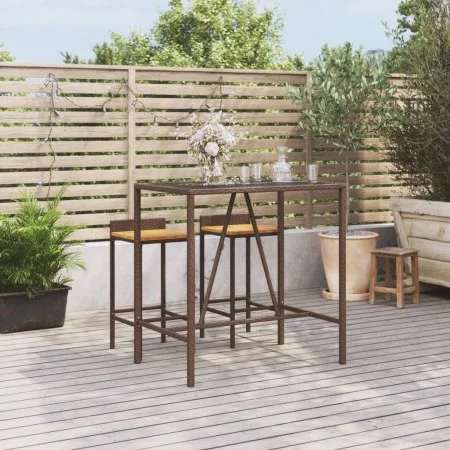 Hoher Stehtisch mit brauner PE-Rattan-Glasoberfläche 110x70x110 cm von vidaXL, Gartentische - Ref: Foro24-362587, Preis: 102,...