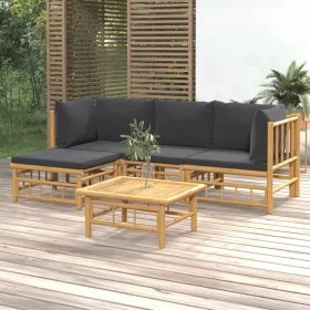 5-teiliges Gartenmöbel-Set aus Bambus mit dunkelgrauen Kissen von vidaXL, Gartensets - Ref: Foro24-3155210, Preis: 405,57 €, ...