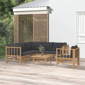 7-teiliges Gartenmöbel-Set aus Bambus mit dunkelgrauen Kissen von vidaXL, Gartensets - Ref: Foro24-3155221, Preis: 736,09 €, ...